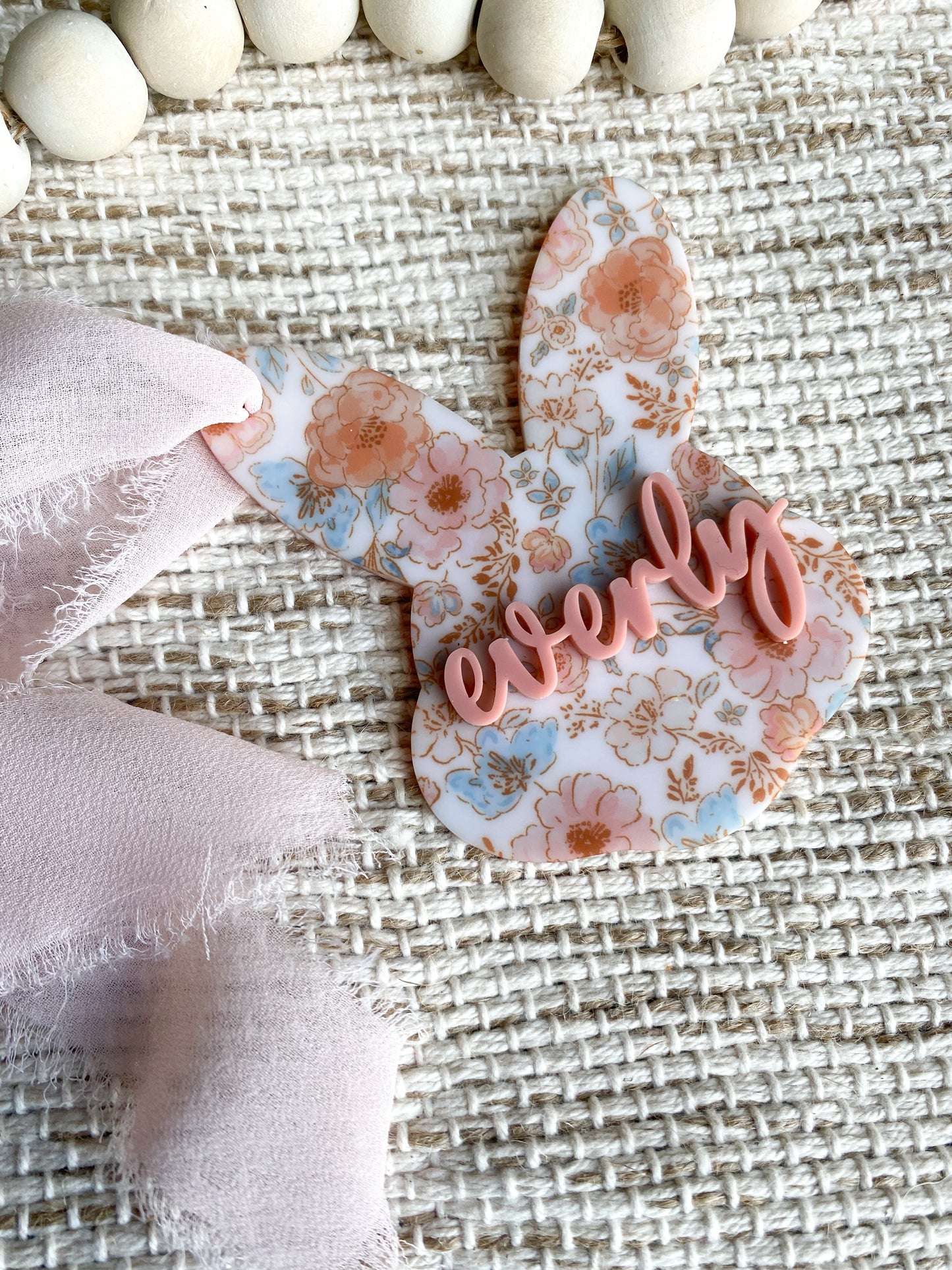 Personalized Boho Floral Acrylic Bunny Tag