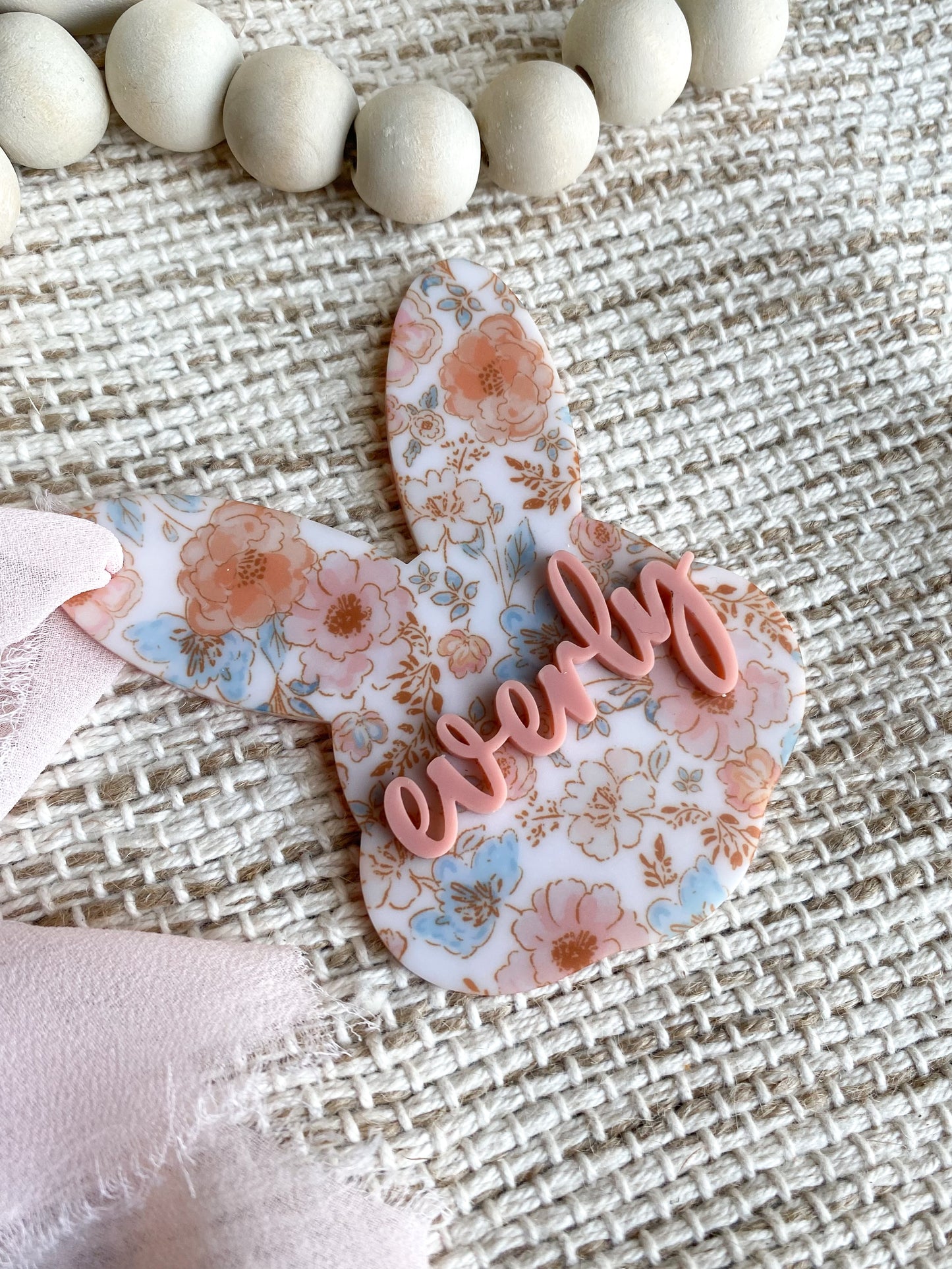 Personalized Boho Floral Acrylic Bunny Tag