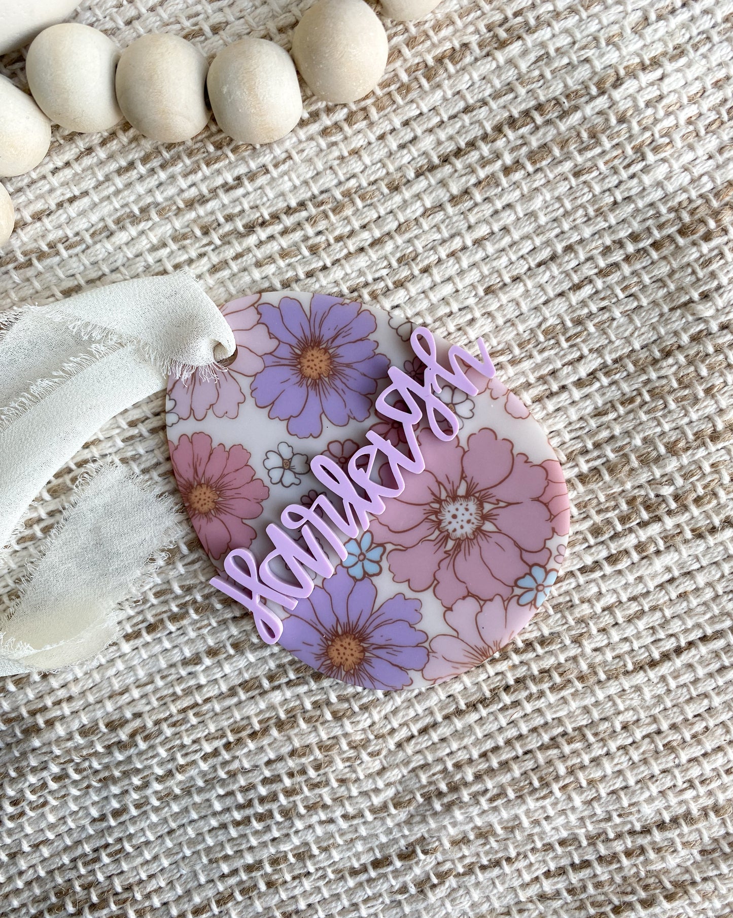Personalized Boho Floral Acrylic Egg Tag