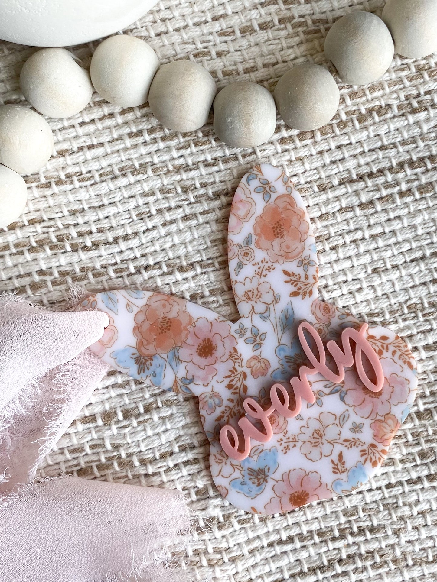 Personalized Boho Floral Acrylic Bunny Tag