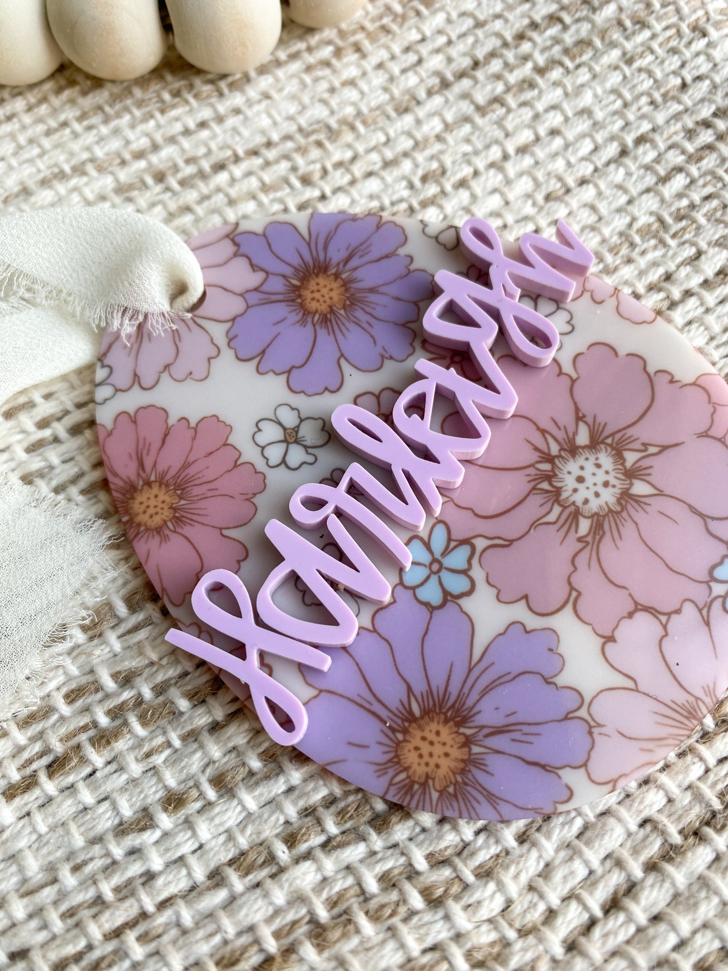 Personalized Boho Floral Acrylic Egg Tag