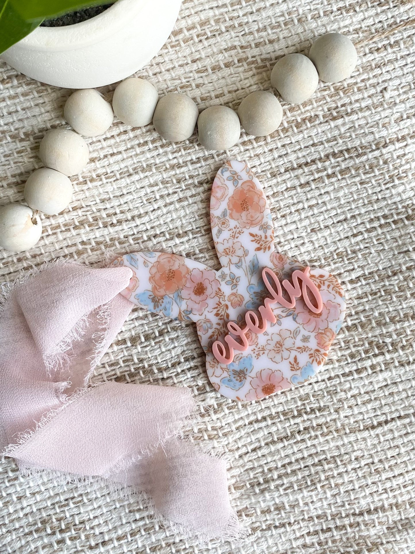 Personalized Boho Floral Acrylic Bunny Tag