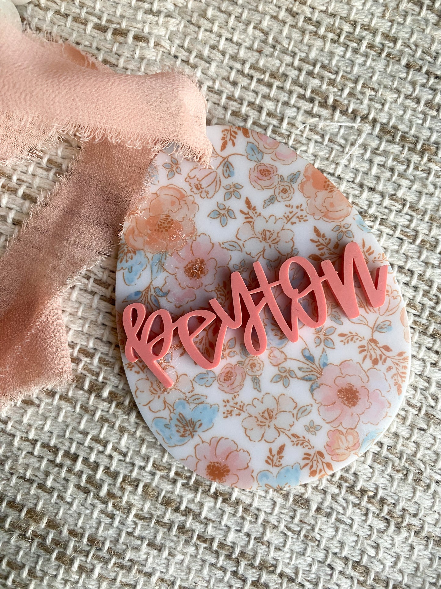 Personalized Boho Floral Acrylic Egg Tag