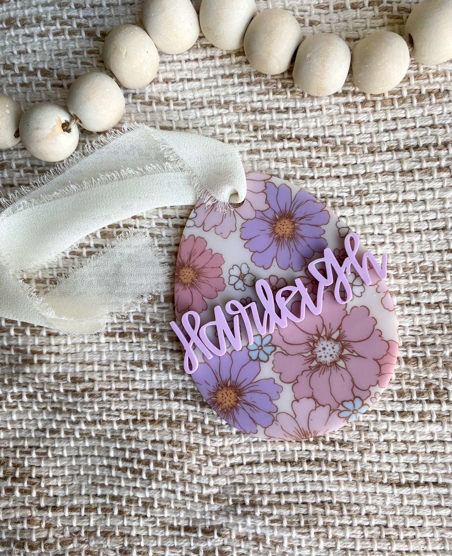 Personalized Boho Floral Acrylic Egg Tag