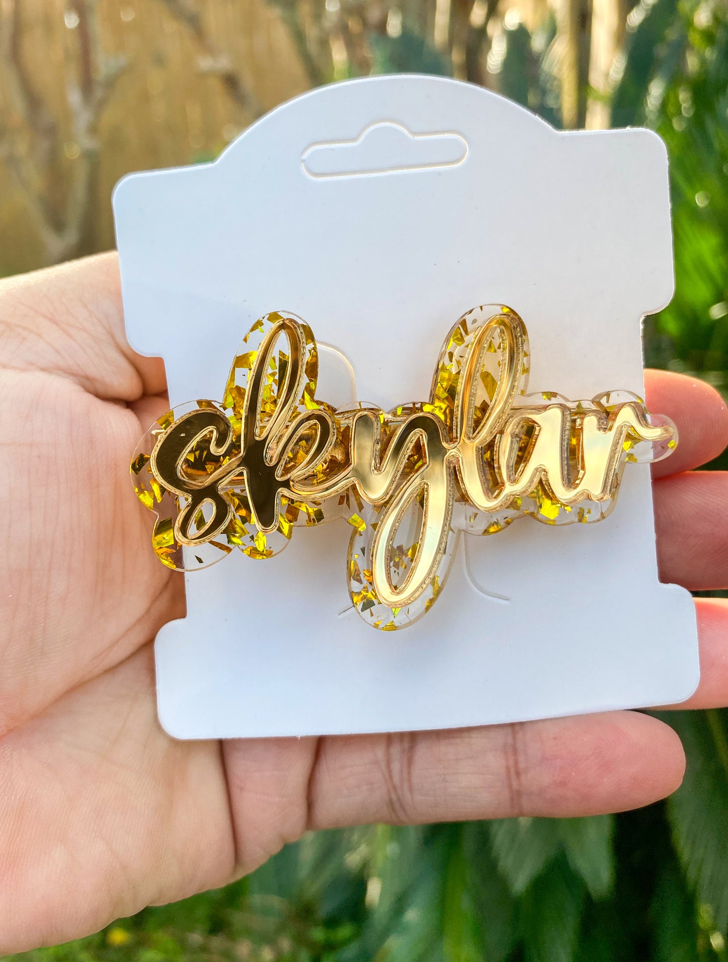 Personalized Gold Flake Acrylic Name Hair Clip