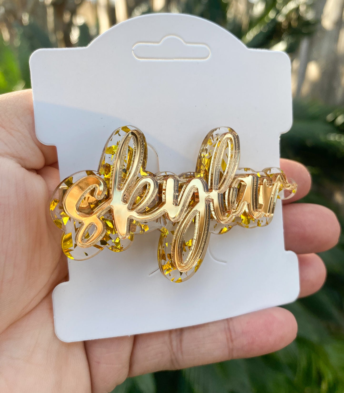Personalized Gold Flake Acrylic Name Hair Clip