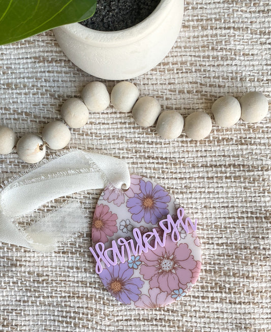 Personalized Boho Floral Acrylic Egg Tag