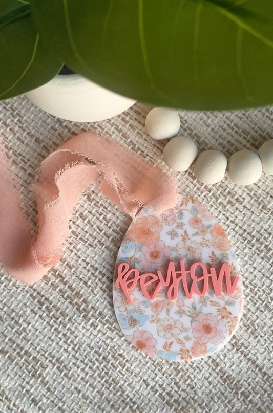 Personalized Boho Floral Acrylic Egg Tag