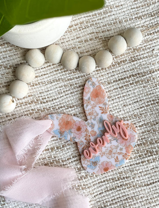 Personalized Boho Floral Acrylic Bunny Tag