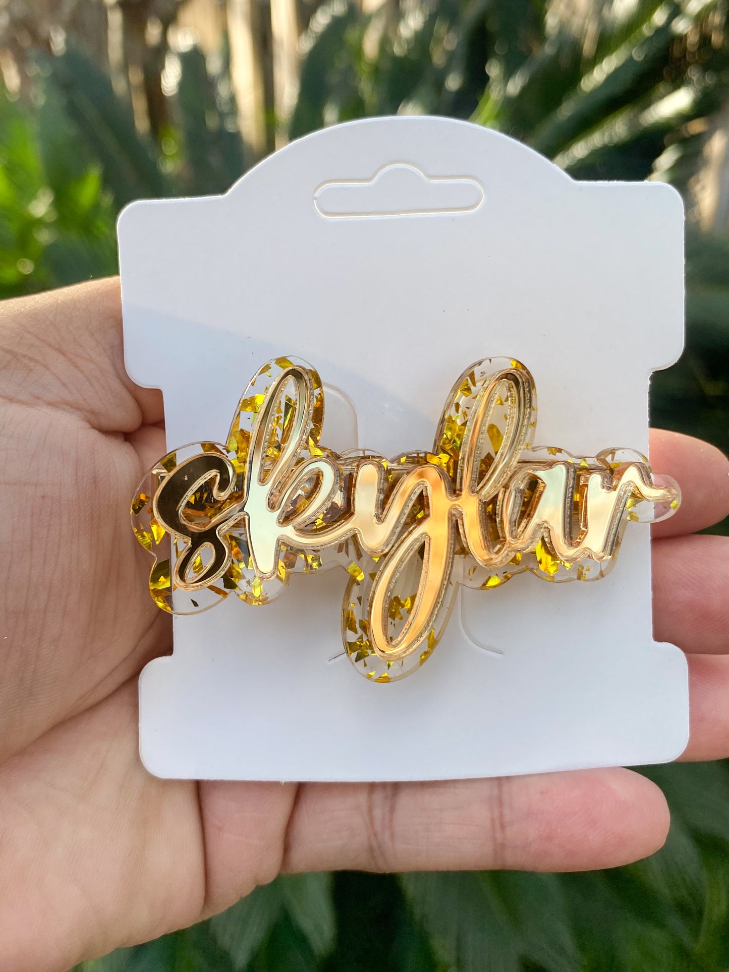 Personalized Gold Flake Acrylic Name Hair Clip